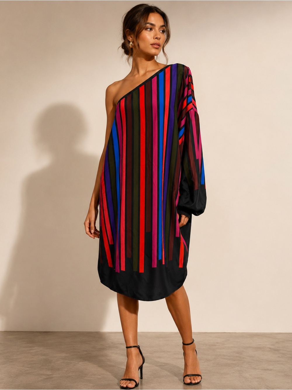 One-Shoulder Multicolor Stripe Women’s Dress